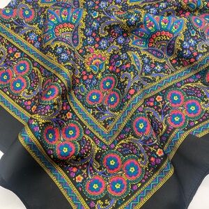 Vibrant Vintage Floral Black Scarf